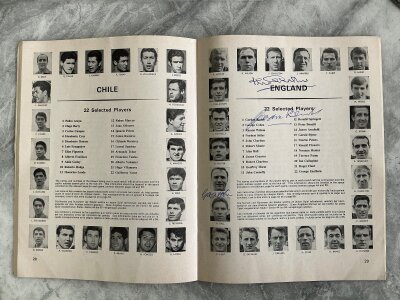 England 1966 World Cup Signed Football Programme: Official tournament programme signed on England team page by J Charlton Cohen and Banks.