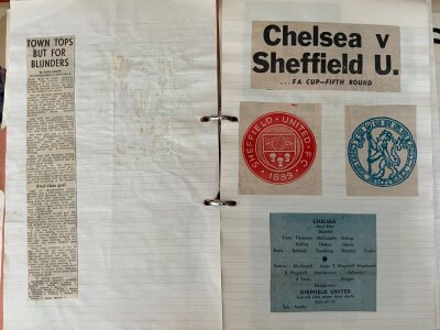 1967 FA Cup Final Football Scrapbook: Covers matches from the famous cup run and other big matches from the era involving Chelsea. Stuck down to large exercise pages which are in ring binder.