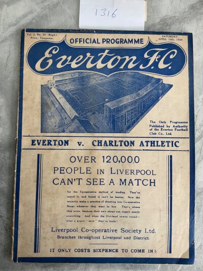 37/38 Everton v Charlton Football Programme: Good condition league match with no team changes.