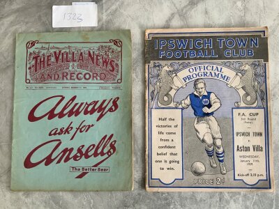 Aston Villa Pre War Football Programmes: 38/39 away Ipswich and 32/33 home Middlesbrough. Good. (2)