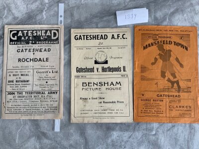 Gateshead Football Programmes: Home 49/50 Rochdale, 51/52 Hartlepool and away v 49/50 Mansfield. Good. (3)