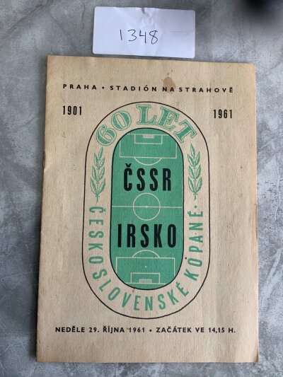 1961 Czechoslovakia v Republic Of Ireland Football Programme: Good condition World Cup qualifier with writing to team page and one tiny tea stain to cover.