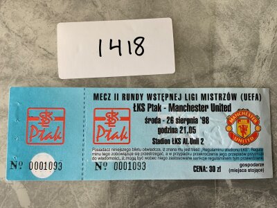 1998 Ptak Lodz v Manchester United Football Ticket: Champions League qualifier dated 26 9 1998 in good condition with writing to rear. Treble season.