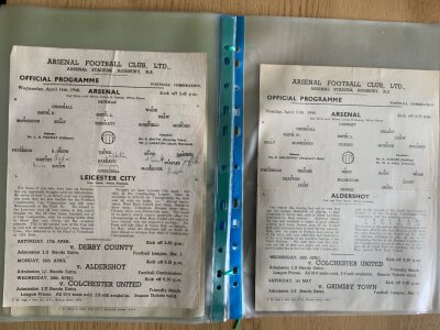 1947 - 1948 Arsenal Reserves Football Programmes: Combination and Combination Cup matches to include large single sheets v Swansea Coventry Bristol Rovers Watford Fulham QPR Millwall Leicester and Aldershot the rest are standard format. C/W 5 other matches played at Highbury including England v Sweden Hendon v Barking Amateur Cup and more. Fair/good. (28)
