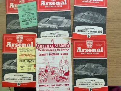 59/60 Football Programmes + Tickets Of Matches At Arsenal: Programmes and tickets for England v Young England, Football League v Scottish League. Programmes for London Boys v Swansea Boys and 3 others. Good. (8 items)