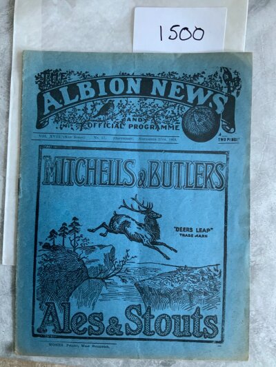 1926 - 1927 West Brom v Arsenal Football Programme: Division 1 match programme in excellent condition with no team changes.