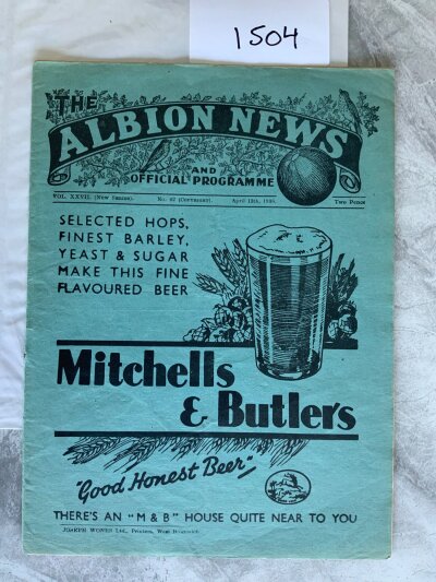 1935 - 1936 West Brom v Arsenal Football Programme: Division 1 match programme in excellent condition with no team changes. Score written Inside.