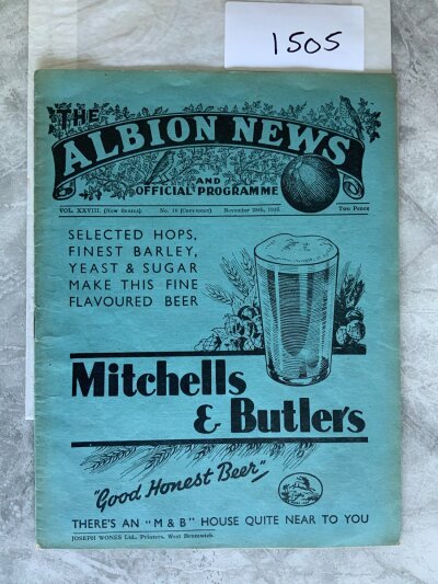 1936 - 1937 West Brom v Arsenal Football Programme: Division 1 match programme in excellent condition with no team changes.