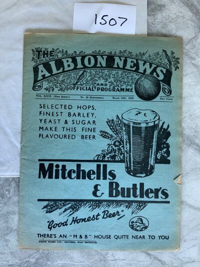 1937 - 1938 West Brom v Arsenal (Champions) Football Programme: Division 1 match programme in excellent condition with no team changes. Tiny tear to edge.