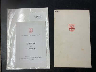 Arsenal Football Club Menus: Dinner + Dance evenings arranged by Arsenal for the 1979 FA Cup final and in 68/69 to celebrate 50 consecutive seasons in division 1 and in 78/79 to celebrate 60 consecutive years in division 1 which comes with separate table plan. Very good. (4)