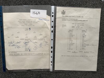 65/66 Fulham v Arsenal LJC Cup Signed Football Programme: 2nd round match fully signed by the Arsenal team with small piece missing from corner. C/W 71/72 SE Counties final. (2)