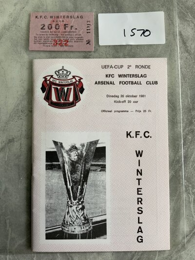 81/82 Winterslag v Arsenal UEFA Cup Football Ticket: Very good condition ticket which did not have match details. C/W mint programme. (2)