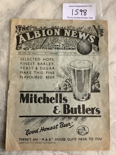 38/39 West Brom v Luton Town Football Programme: Fair/good condition league programme with no team changes. Wear to fold on back page.