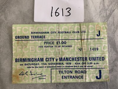 78/79 Birmingham City v Manchester United Football Ticket: League match ticket which has evidence to rear that it has previously been stuck down.
