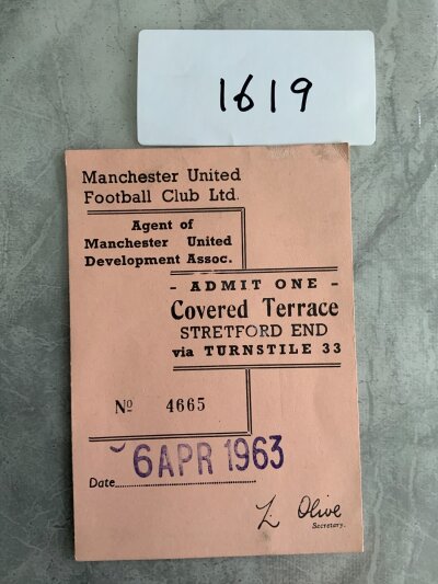 62/63 Manchester United v Wolves Postponed Football Ticket: Dated 6 4 1963 this ticket is excellent and believed to be a youth team players free ticket and different to the standard ticket. Match was postponed due to International duties.