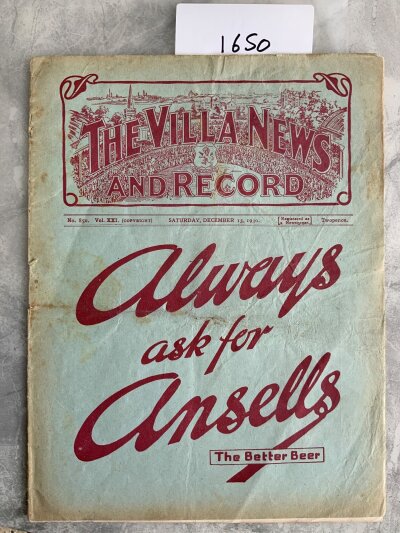 1930 - 1931 Aston Villa v Leeds United Football Programme: Good condition league programme with no team changes.
