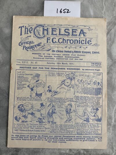 1930 - 1931 Chelsea v Leeds United Football Programme: Very good condition league programme with no team changes.