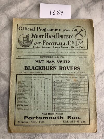36/37 West Ham v Blackburn Football Programme: Fair/good condition division two programme with no team changes. Wear to edge.