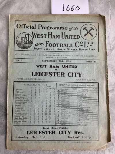 36/37 West Ham v Leicester City Football Programme: Good condition division two programme with no team changes.
