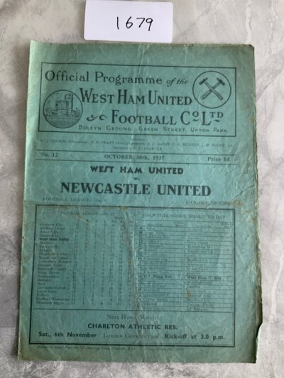 37/38 West Ham v Newcastle United Football Programme: Good condition division two programme with no team changes. Creasing.