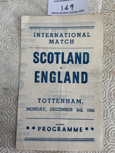 1945 England v Scotland Army Pirate Football Programme: Played at Tottenham on 3 12 1945. Good condition 4 pager by Rossi with no team changes. Fold. Plenty of stars on display with Fenton Wright Mercer Lawton and Mullen playing for England.