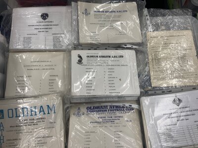 Oldham Home Reserve + Youth Home Football Programmes: Majority single sheets from the 80s with duplication in very good condition. (Est 600+)