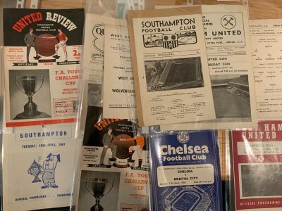 FA Youth Cup Semi Final Football Programmes: Includes 64 West Ham v Wolves, 57 Manchester United v Southampton both legs, West Ham v Sheffield Wednesday both legs, 1958 Manchester United v Wolves, 59 Blackburn, 60 Preston both legs and many more. (84)