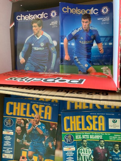 Chelsea Home Football Programmes: From 96/97 until 2011/12 with 04/05 and 05/06 missing. Around 150 in excellent condition with breakdown of seasons pictured online. C/W 22 home programmes from West Hams best ever placed finish in 85/86 some annuals and more. Instructions to sell. (4 boxes)