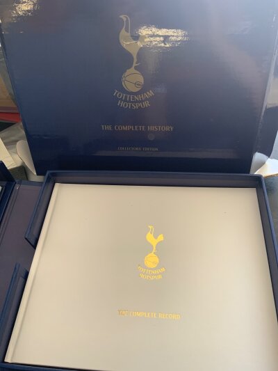 Tottenham Boxed Football Books: Complete Record + Illustrated History collectors edition which cost 80 pounds in around 2019 and is in original box. C/W official encyclopaedia by Tony Matthews which is in a hard slip case. (2)