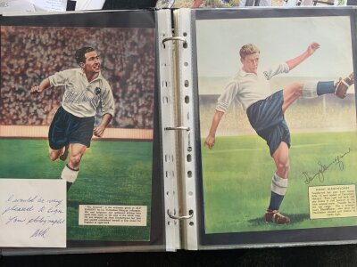 Tottenham Signed Football Magazine Pictures: Collected personally by vendor who was known to put dinners on in their honour. Includes full page pictures if Rowe jones Ramsey Blanchflower Nicholson Duquemin plus Chris Eubank in Spurs kit. Slightly smaller pictures include Brooks Dulin Ditchburn Hopkins Gilzean Knowles and more. (50+)