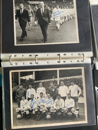1950s + 1960s Tottenham Football Press Photo Collection: There are around 50 in this period which are mainly 69s plus a few more modern pictures of the players later in life at reunion dinners often hosted by vendor. There are 50 signatures both individually or for example a team group signed by a young Pat Jennings and 9 team mates, 51/52 team group signed by Ramsey Nicholson and 5 others. Whilst most are from the press we estimate only half have press stamps and there are a few that have been reproduced so viewing is essential. (est 50)