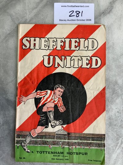 35/36 Sheffield United v Tottenham FA Cup Football Programme: Good condition FA Cup match with no team changes. Light creasing. Sheffield Utd got to the final this season.