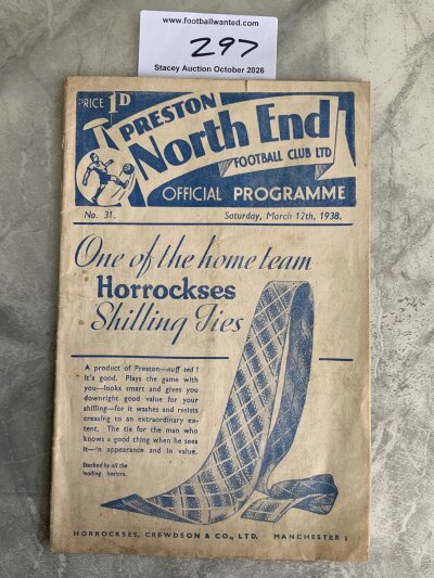 37/38 Preston v Everton Football Programme: Four page good condition league match with no team changes.