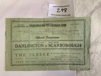 37/38 Darlington v Scarborough FA Cup Football Programme: Fair/good condition programme with no team changes. Folds.