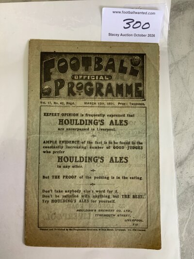 1920 - 1921 Liverpool v Middlesbrough Football Programme: Very good condition league programme with no team changes.