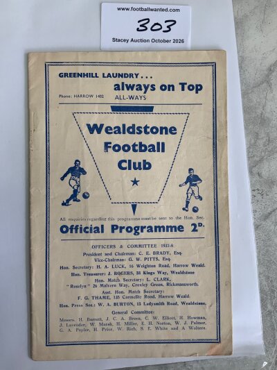 37/38 Wealdstone v Redhill Football Programme: Athenian League good condition 20 page programme with one team change.