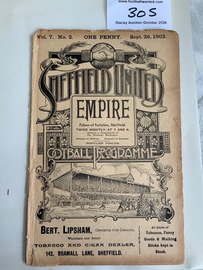 1903 - 1904 Sheffield United v Derby County Football Programme: Good condition ex bound 1st division 16 pager with no team changes.