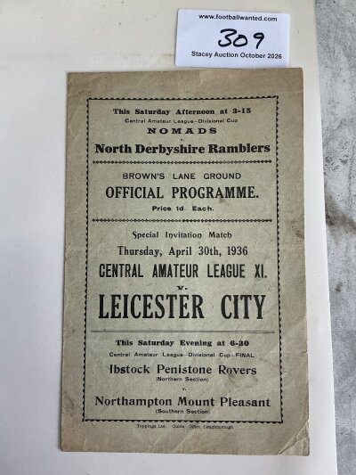 35/36 League X1 v Leicester City Football Programme: Central Amateur League X1 match played at Browns Lane in excellent condition with no team changes.
