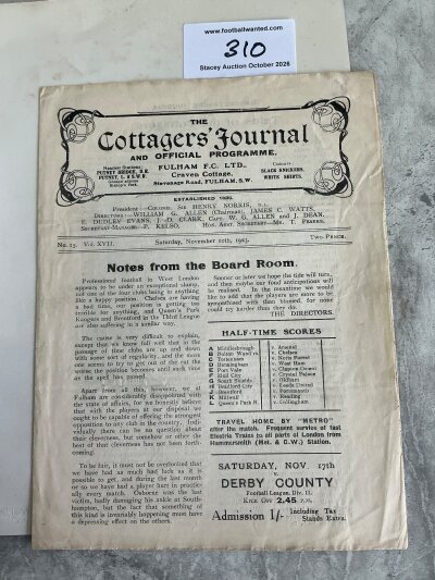 1923 - 1924 Fulham v Southampton Football Programme: Good condition division 2 programme with one team change and score to team page.
