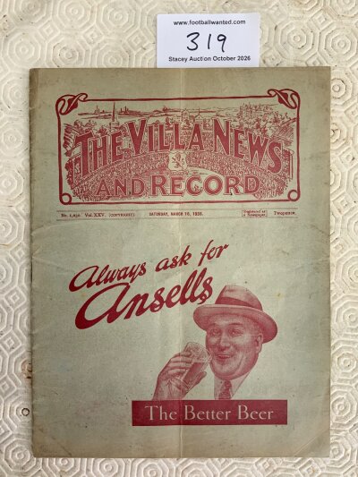 1935 FA Cup Semi Final Football Programme: Burnley v Sheffield Wednesday played at Aston Villa. Good condition with no team changes. Bit of wear on rear page to fold.