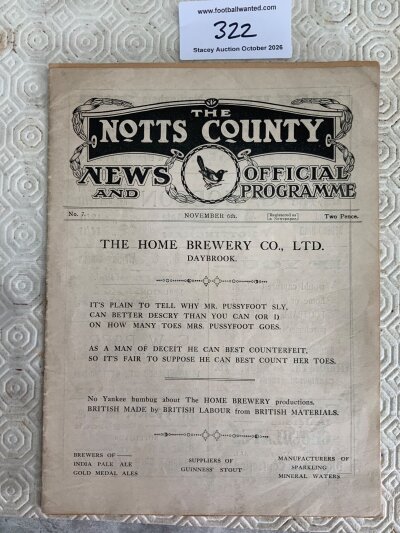 1920 - 1921 Notts County v Coventry Football Programme: Very good condition with no team changes. Staple removed not rotted away.