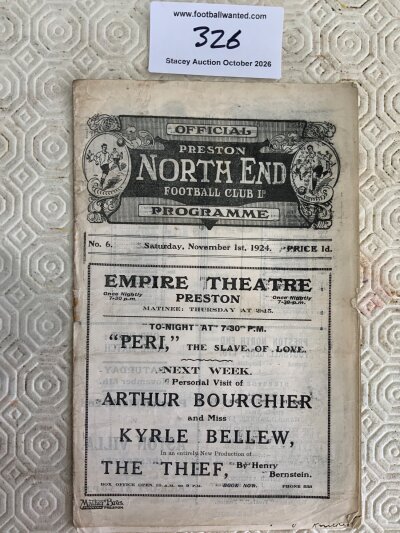 1924 - 1925 Preston v Newcastle United Football Programme: Fair/good condition division one match with team changes and writing inside. Staple rotted away.