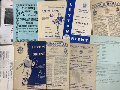 Orient Reserve + Youth Home Football Programmes: From the 50s onwards with duplication. Mainly good with a few having punch holes. (Est 50+)