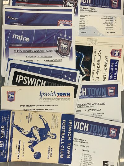Ipswich Town Home Reserve + Youth Football Programmes: Nearly all quite modern single sheets with duplication. A few older ones included. Instructions to sell. (Est 60)