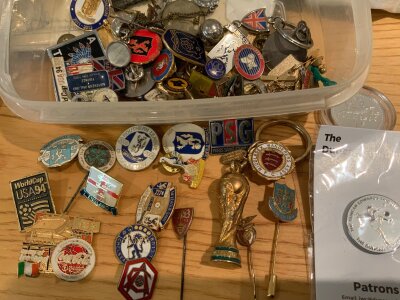 Football Badge Collection: Wide ranging to include badges that are not football related. C/W a nice Jules Rimet keyring. Instructions to sell.