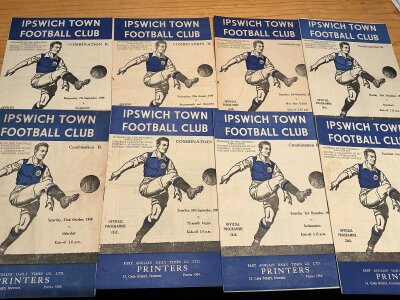 49/50 Ipswich Town Home Reserve Football Programmes: Football Combination league matches v West Ham Brentford Aldershot Portsmouth Plymouth Bournemouth Bristol City and Southampton. Good. (8)