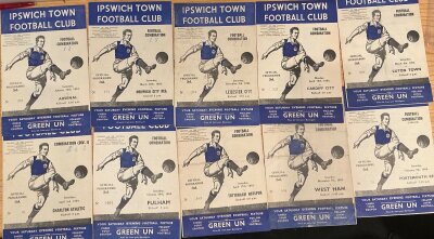 53/54 Ipswich Town Home Reserve Football Programmes: Football Combination league matches v Luton Norwich Arsenal Tottenham Charlton Cardiff Fulham West Ham Watford Walsall Orient Brighton Reading Millwall Norwich Coventry Exeter Leicester and Portsmouth. Combination Cup v Luton. Good. (20)