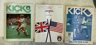 Ipswich Town USA + Canada Tour Football Programmes: 1977 Vancouver Whitecaps, 1979 Minnesota Kicks signed by Beattie, Detroit Express, 1982 Calgary Boomers, Sau Paulo, Tampa Bay. C/W 1975 FC Twente. Excellent condition. (7)