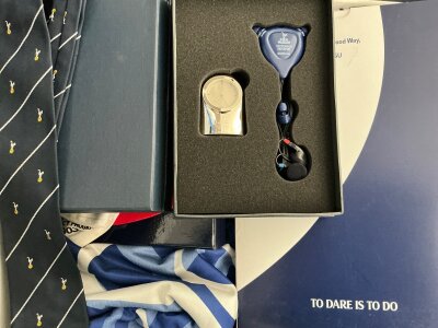 Tottenham Football Memorabilia Boxes: Includes quantity of season tickets from the late 80s onwards, large box of shareholder information and brochures from the 80s and 90s, corporate gifts of which some are very nice and include camera and clock, scarves, 17 membership packs, 20 different birthday cards and much more.
