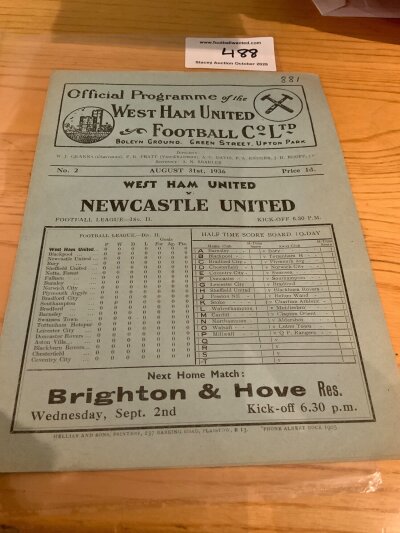 36/37 West Ham v Newcastle United Football Programme: Good condition league match with team changes and number to cover.